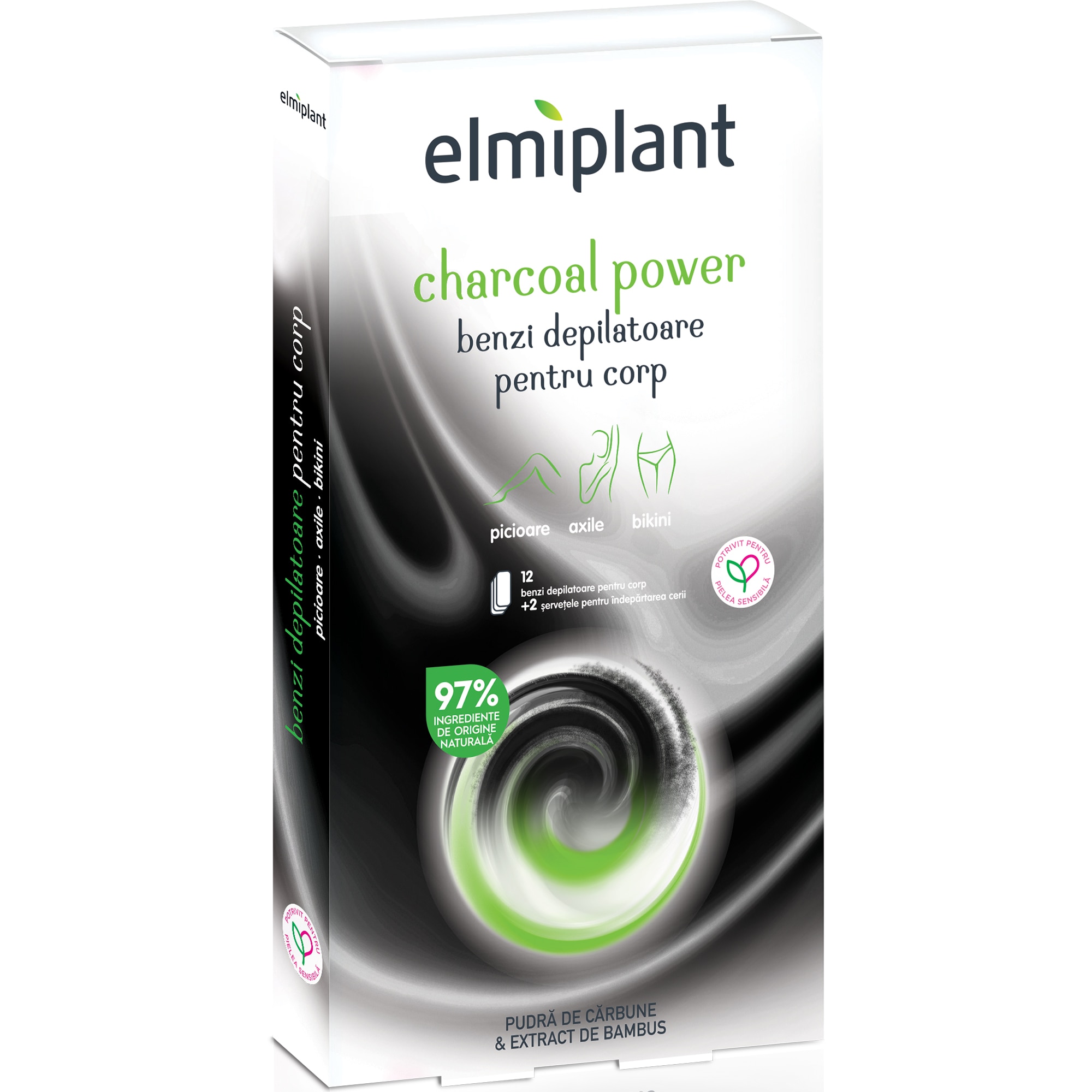Benzi depilatoare Elmiplant Charcoal Power pentru corp, 12 buc
