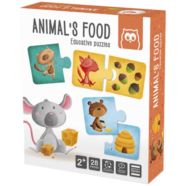 Puzzle Eurekakids Montessori - Animale si hrana lor, 28 piese