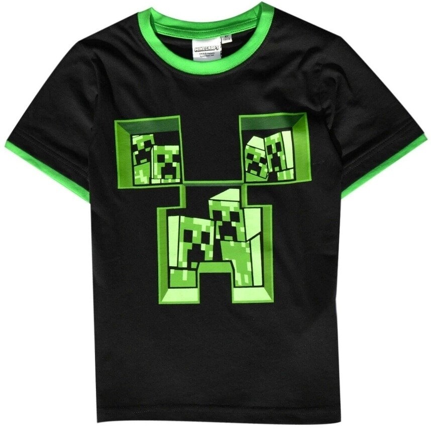 Tricou Minecraft Creeper, maneca scurta, negru, Negru