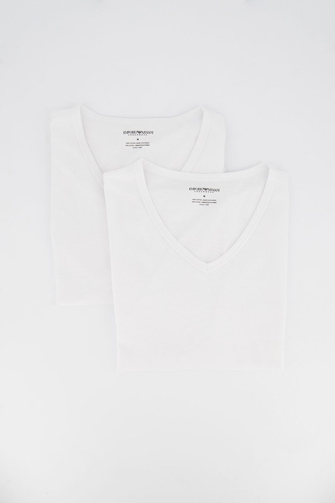 Emporio Armani Underwear, Set de tricouri de casa, cu decolteu in V - 2 piese, Alb