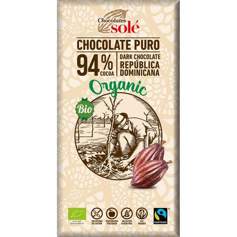 Ciocolata Neagra cu 94% Cacao Bio si Fairtrade 100grame Sole