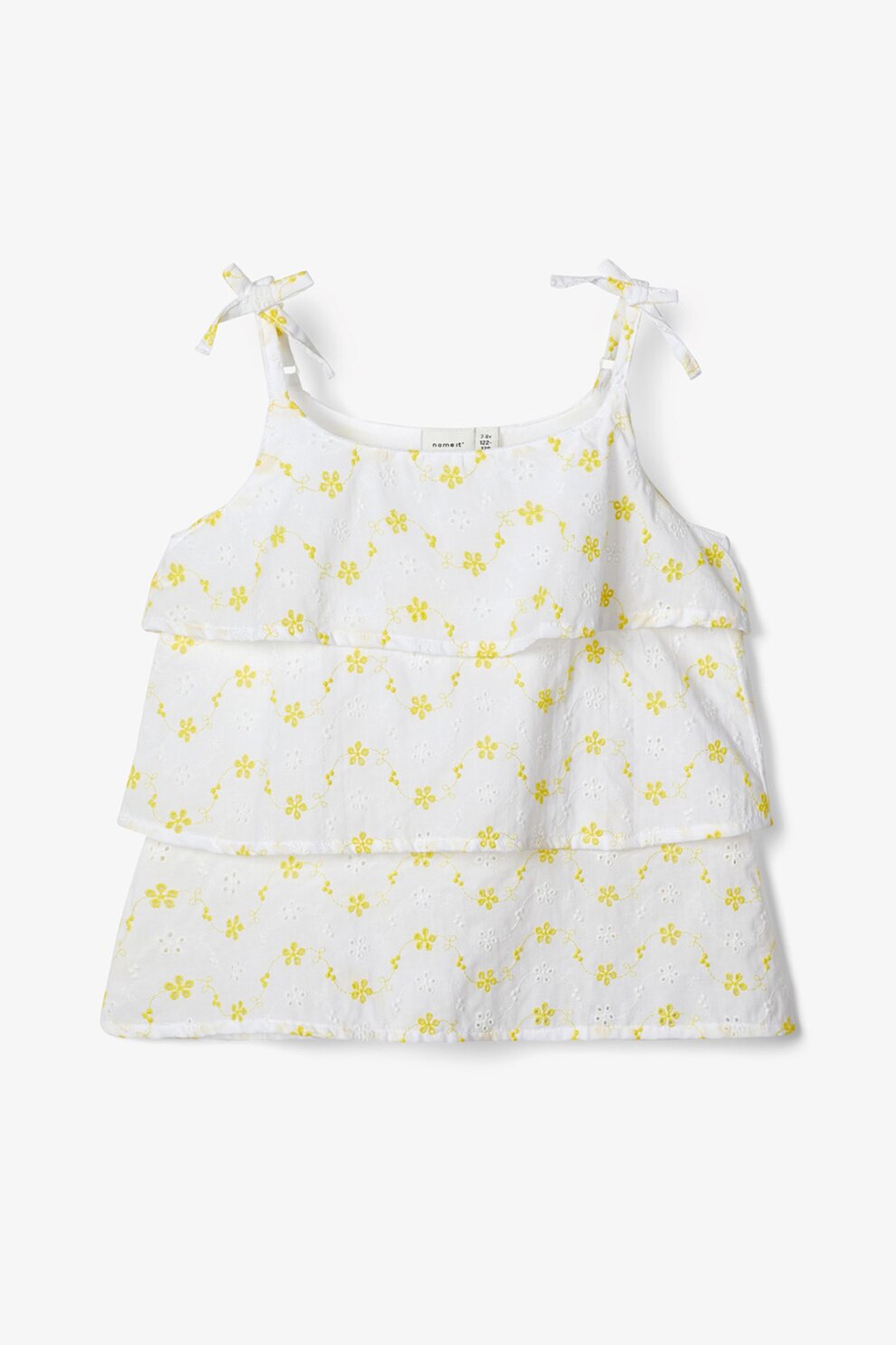 NAME IT, Top cu detalii florale, Alb/Galben mustar