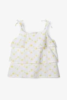 NAME IT, Top cu detalii florale, Alb/Galben mustar NAME IT, Top cu detalii florale, Alb/Galben mustar