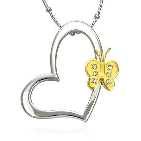 Pandant inox otel cu inimioara si fluturas - BeSpecial 2269, 3, Argintiu