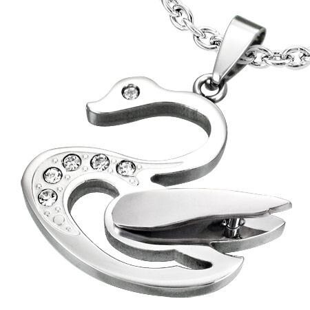 Pandant otel inox in forma de lebada cu zirconii Argintiu - BeSpecial