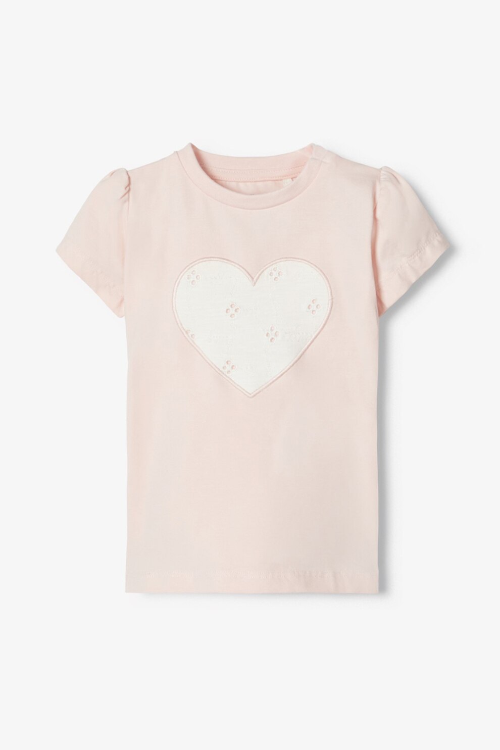NAME IT, Tricou din amestec de bumbac organic cu aplicatie in forma de inima, Roz pal