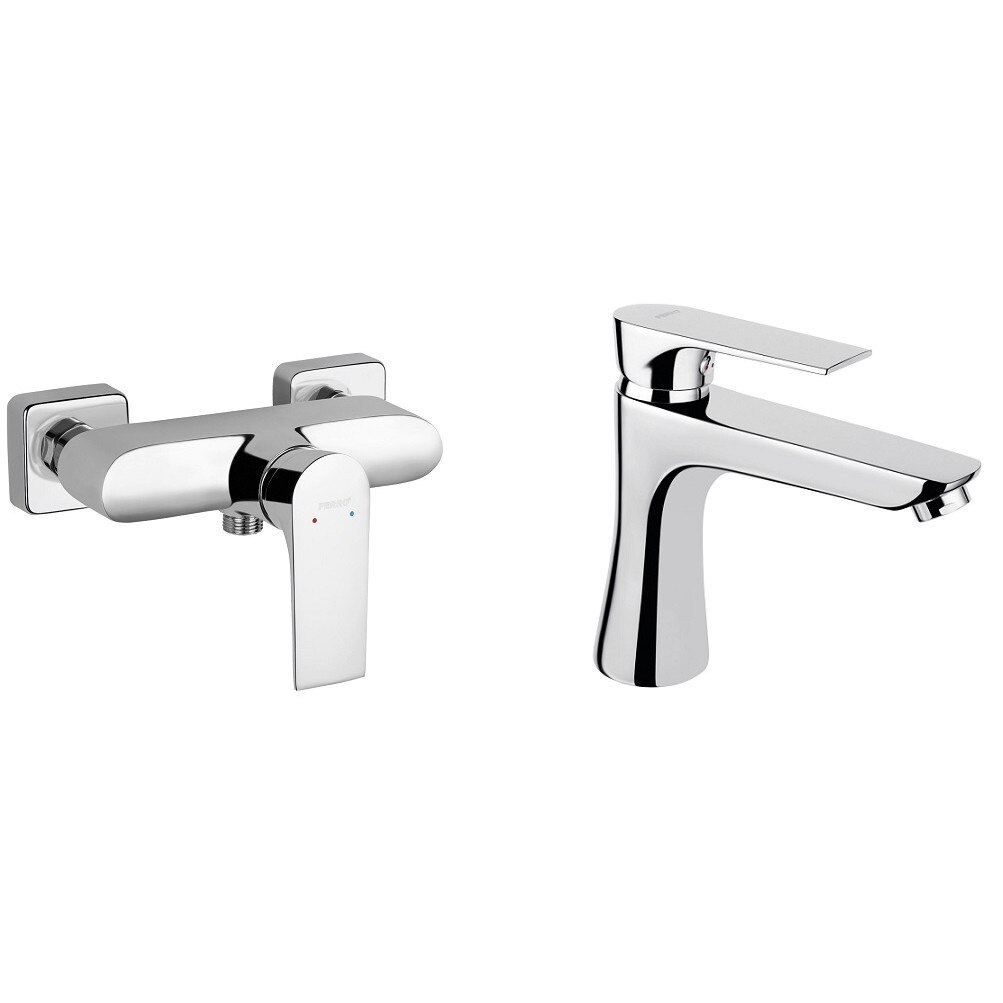 Pachet Baterii Ferro Square Dus si Lavoar, crom