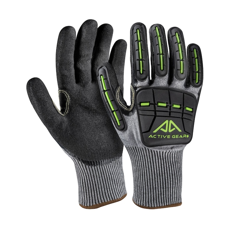 Работни ръкавици Active Gear CUT C3290, За многократна употреба, Черен гладък нитрил и Черен пясъчен нитрил, Размер XL