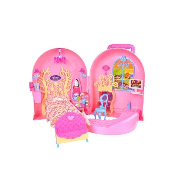 Casuta de papusi cu accesorii transformabila Handbag Play House, 30 elemente