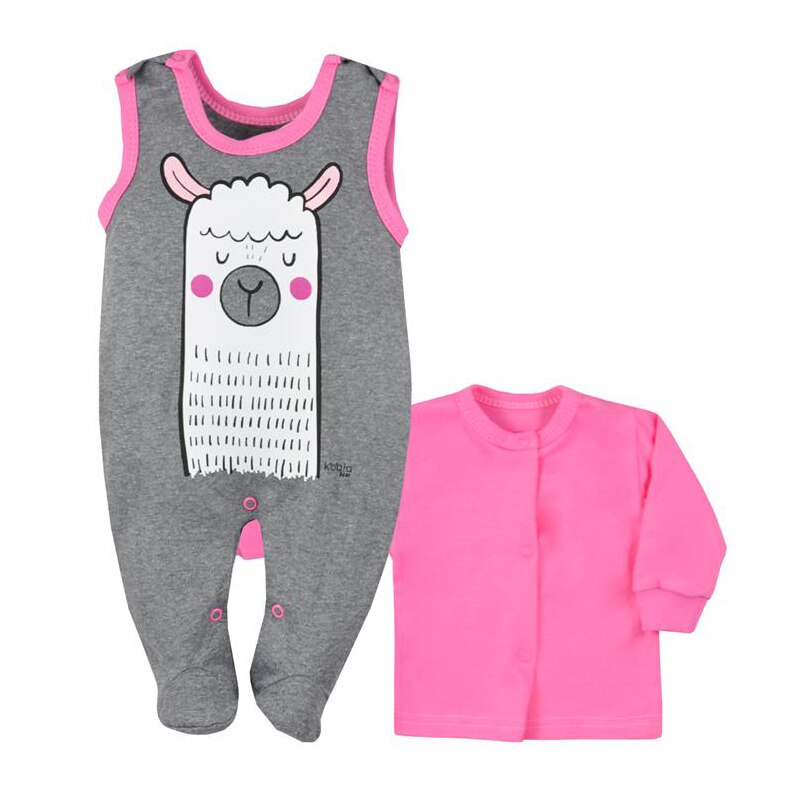 Compleu 2 piese salopeta si bluza pentru fete Koala Lama 07-451R, Gri, 56 cm