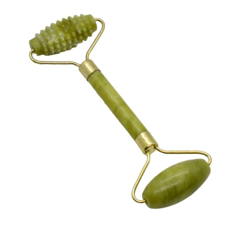 Rola dubla din Jad pentru masaj, 14.5 cm (neted + zimtat)