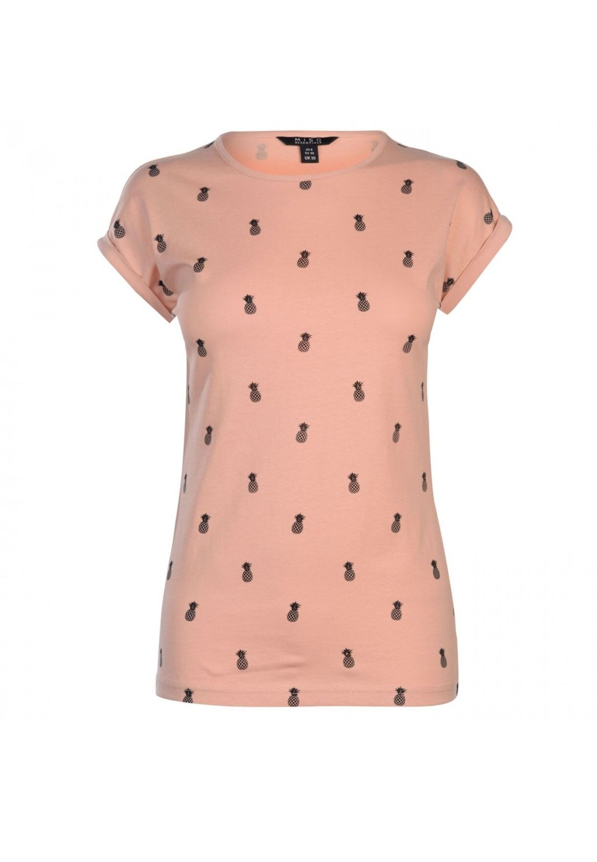 Tricou de bumbac cu imprimeu, Miso, Piersiciu, Roz piersica