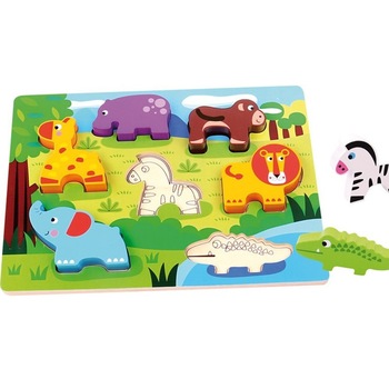 Puzzle 7 piese din lemn cu piese groase Animale salbatice Puzzle 7 piese din lemn cu piese groase Animale salbatice