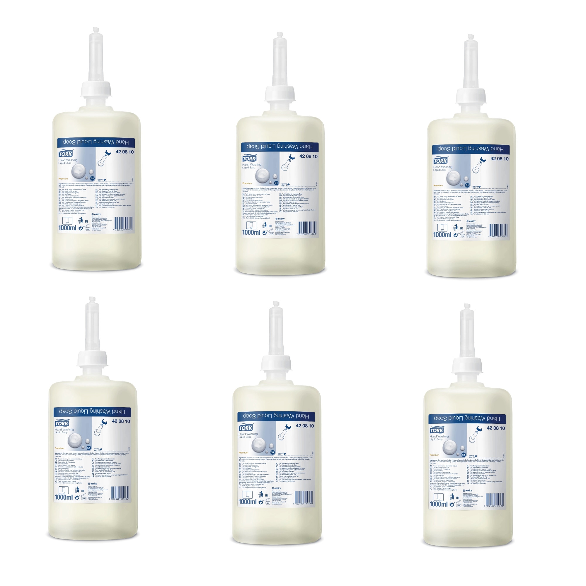 Set 6 sapunuri Tork 1000 ml, fara miros, pentru industria alimentara