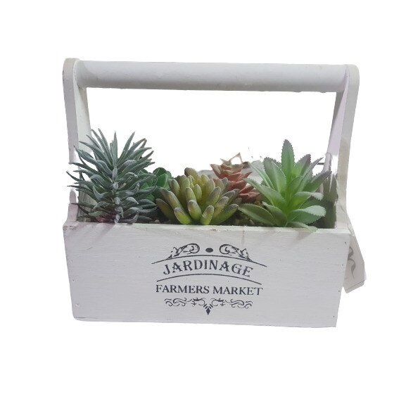 Plante decorative in suport lemn 21x10x20 cm, Alb