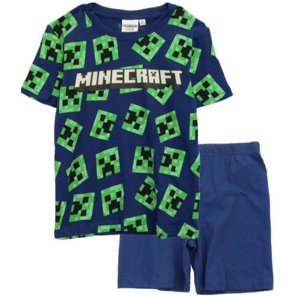 Pijama baieti, Minecraft, maneca scurta, bleumarin, Bleumarin