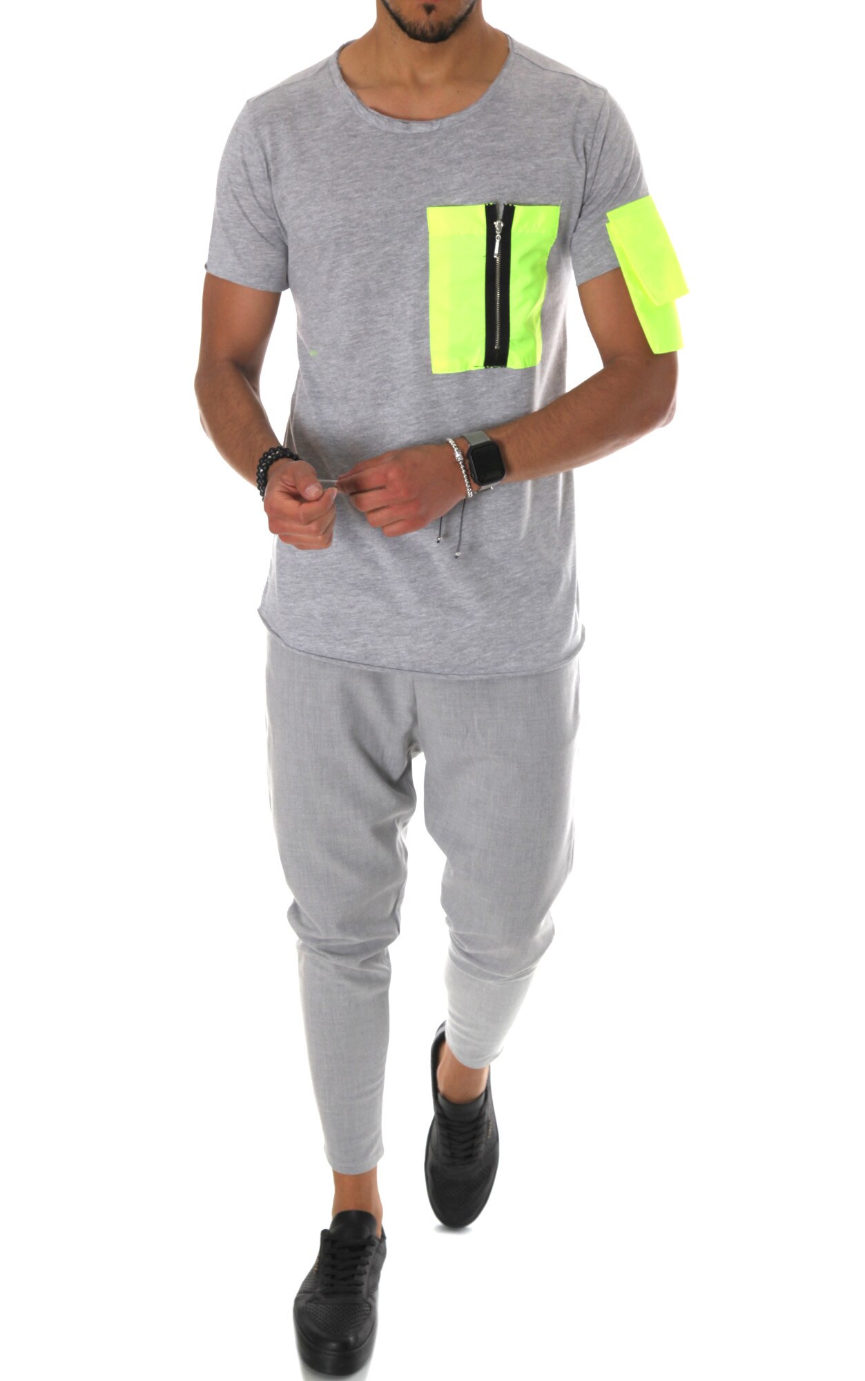 Tricou A9921, model pentru barbati, slim fit, negru, Gri