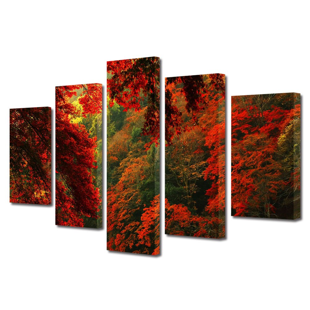 Set Tablouri Multicanvas BTex ArtDecoMag Modern 5 Piese Peisaje Rosu, 60 x 100 cm