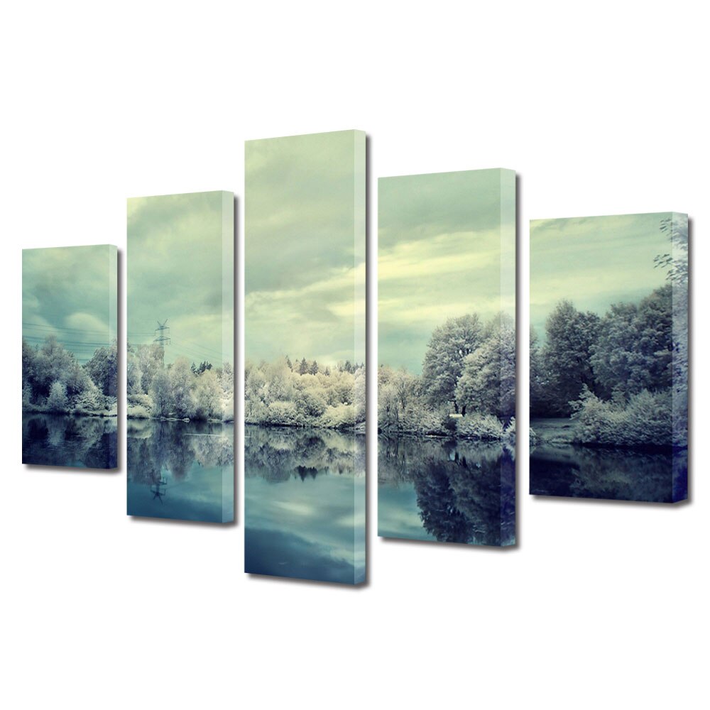 Set Tablouri Multicanvas BTex ArtDecoMag Modern 5 Piese Peisaje Nuante reci, 60 x 100 cm