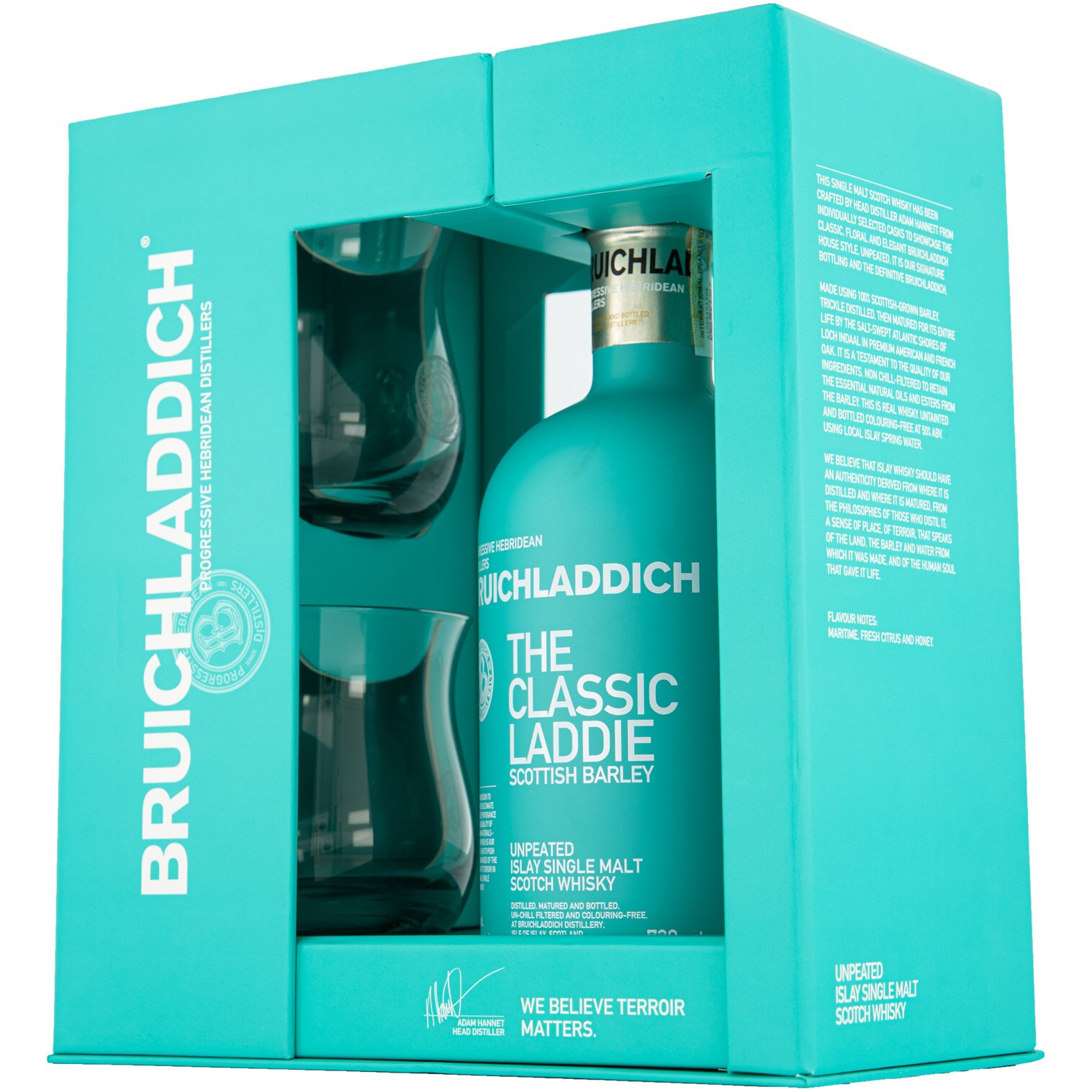 Whisky Bruichladdich Scottish Barley The Classic Laddie, 50%, 0.7 l + 2 Pahare