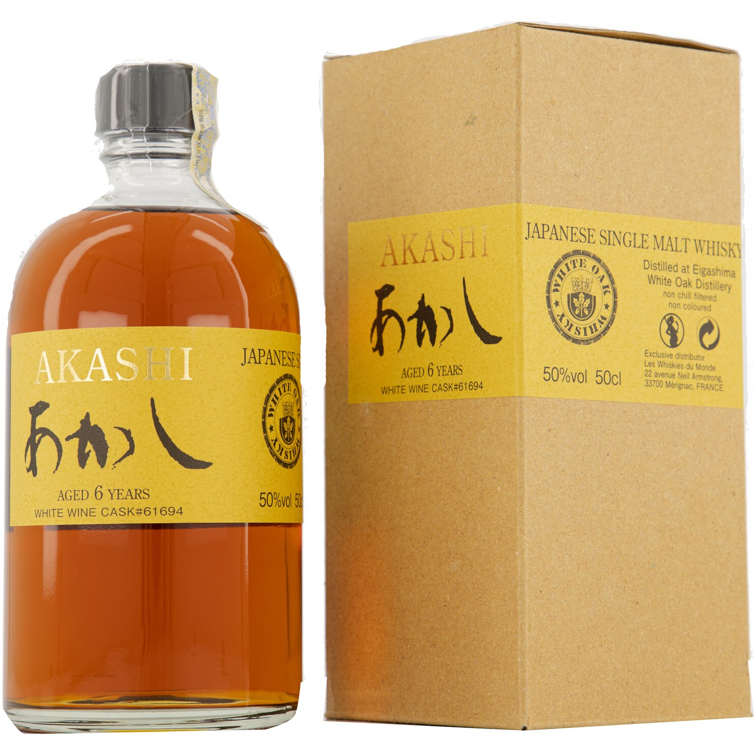 Whisky Akashi Single Malt 6YO, White Wine Cask, 50%, 0.5 l