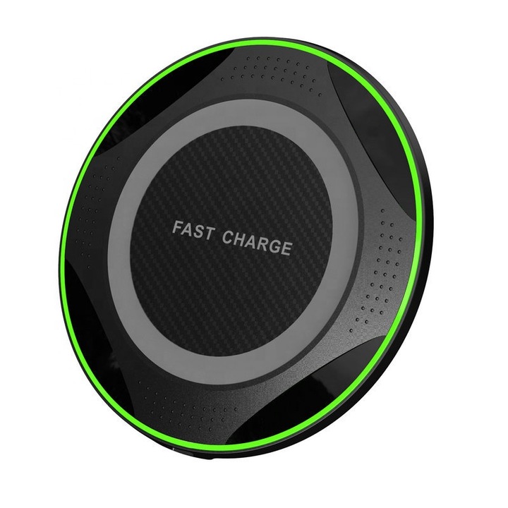 Безжично зарядно за офиса и дома Planet Tech, Wireless Charger, Бързо зареждане, Qi, 10W, Универсално, Черно