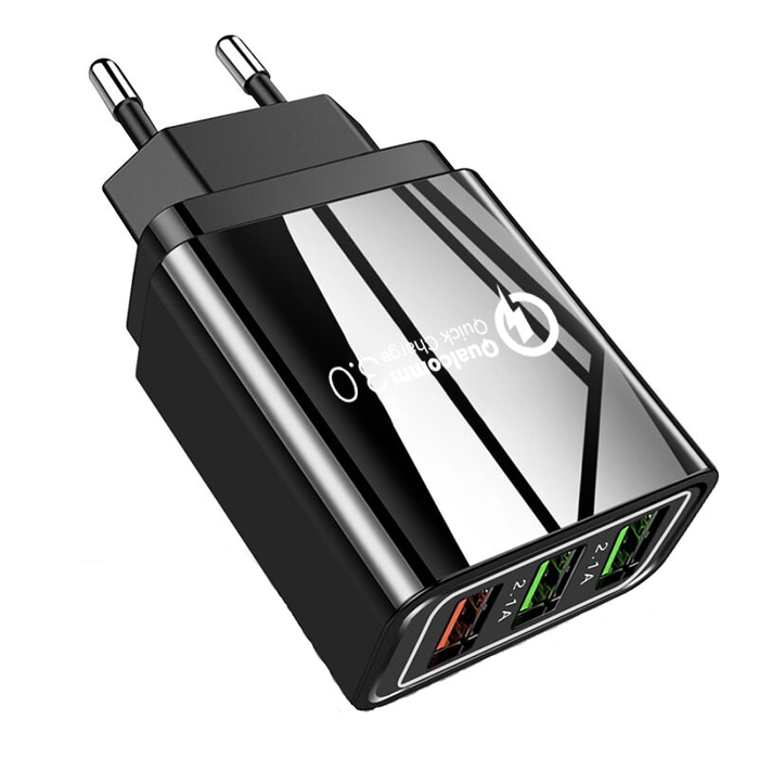 Мрежово зарядно устройство, зарядно устройство с контакт, 3x USB ...