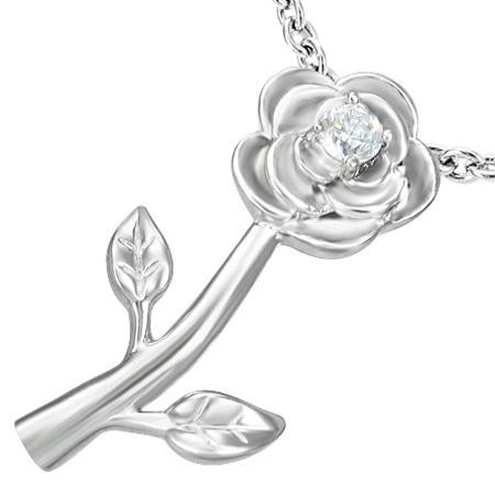 Pandant inox trandafir cu piatra alba Alb - BeSpecial