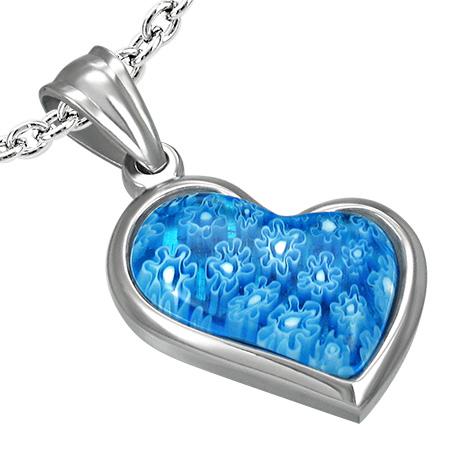 Pandant otel cu inimioara din sticla murano - BeSpecial 2094, 2,2, Albastru