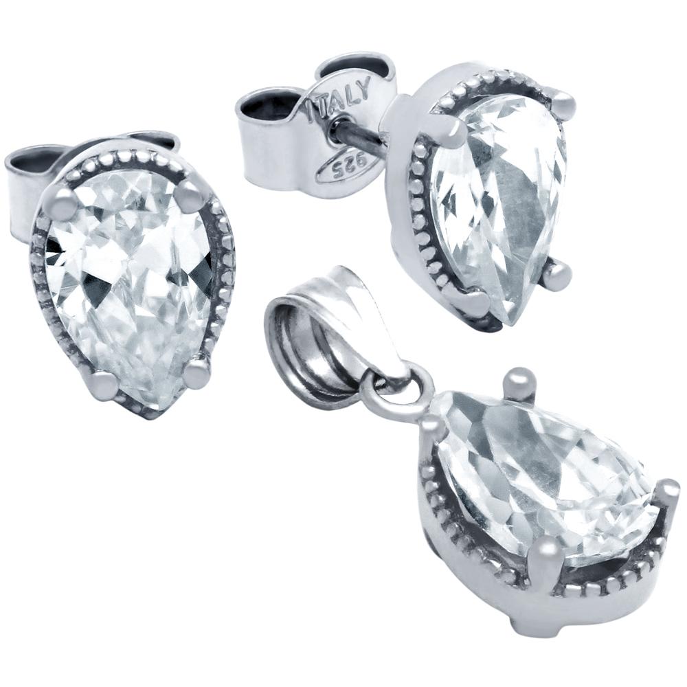 Set argint 925 elegant picaturi cu zirconii albe - Be Nature Alb - BeSpecial