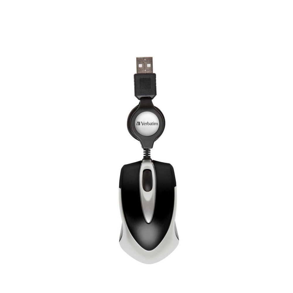 Mouse optic Verbatim Go Mini Optical Travel, USB, cablu retractabil, Negru