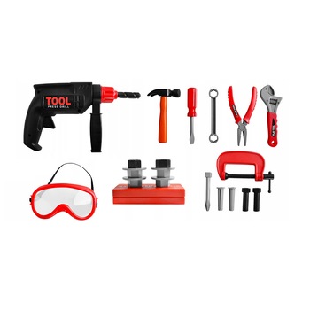 Trusa cu Unelte si Cutie pentru Depozitare, Tool Set, Bormasina, Ochelari de Protectie, Mini Menghina, Alte Accesorii, Rosu/Negru Trusa cu Unelte si Cutie pentru Depozitare, Tool Set, Bormasina, Ochelari de Protectie, Mini Menghina, Alte Accesorii, Rosu/Negru