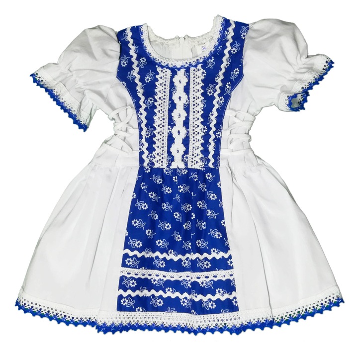 Рустикална рокля за момиче Magdalena Бяла/Синя с пуканки