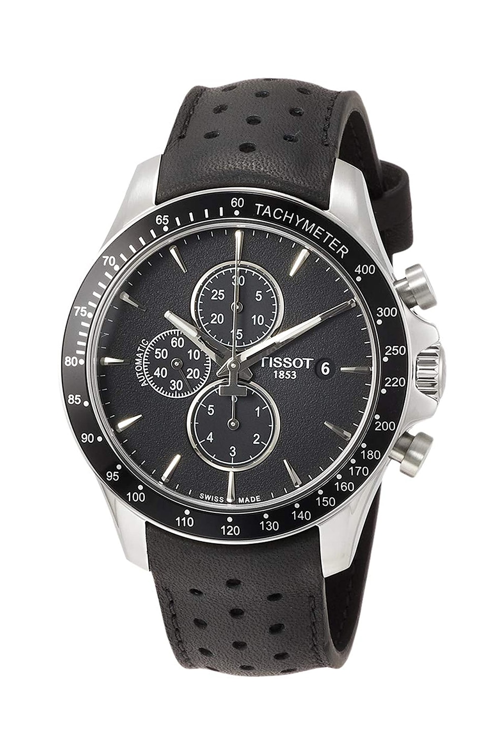 Tissot, Ceas cronograf cu o curea de piele, Negru/Argintiu