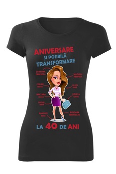 Tricou personalizat aniversare 40 ani, dama, Negru Tricou personalizat aniversare 40 ani, dama, Negru