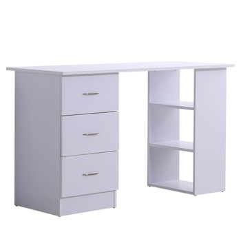 Birou Homcom cu 3 sertare si rafturi din lemn, Alb, 120 x 49 x 72 cm Birou Homcom cu 3 sertare si rafturi din lemn, Alb, 120 x 49 x 72 cm