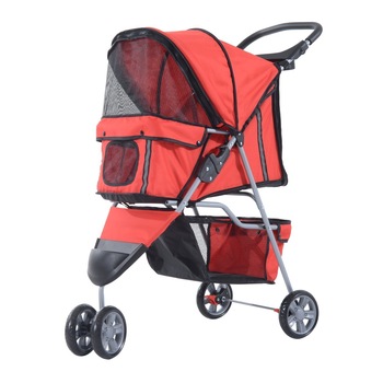 Carucior pliabil pentru animale de companie, PawHut, Structura metalica, 75 x 45 x 97cm, Rosu/Negru Carucior pliabil pentru animale de companie, PawHut, Structura metalica, 75 x 45 x 97cm, Rosu/Negru