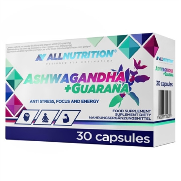Хранителна добавка, Адапатоген, Ашваганда (300 mg) + Гуарана (200 mg) - 30 капсули (30 дози)