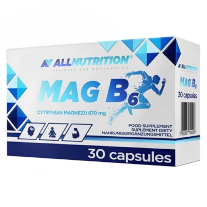 Магнезий (670 mg) с витамин B6 (700mcg), Mag B6 - 30 капсули (30 дози)