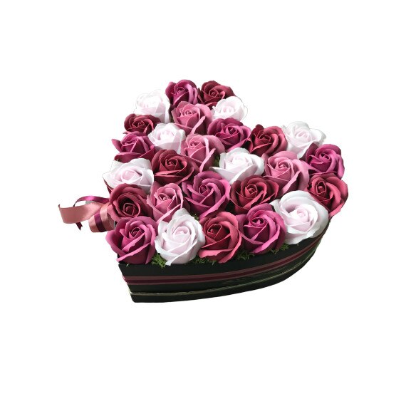 Aranjament Floral, Flori de Sapun, Cutie Inima Trandafiri, Nolita