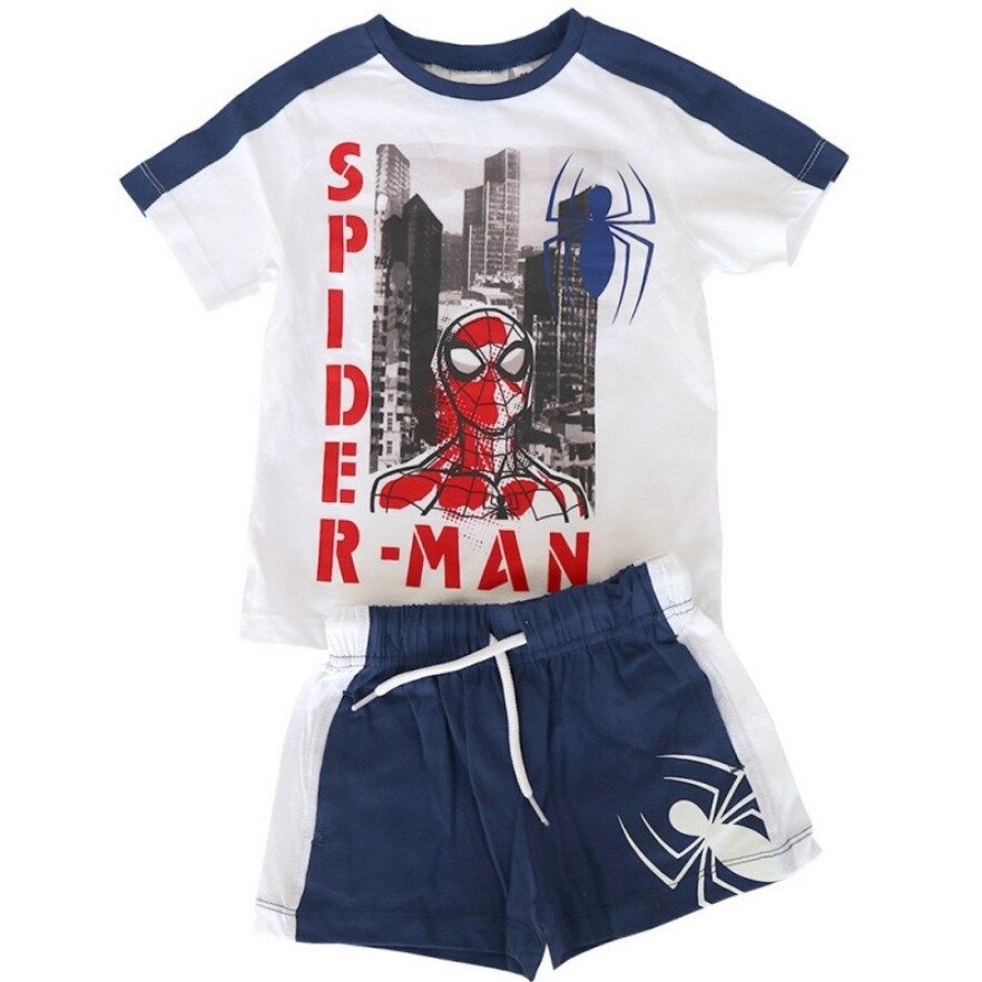 Set 2 piese tricou si pantalon scurt, SpiderMan, Alb/Bleumarin
