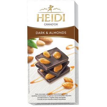 Ciocolata amaruie Heidi Grand'Or cu migdale caramelizate 100 gr.