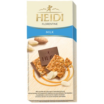 Ciocolata lapte Heidi Florentine cu strat de migdale caramelizate 100 gr. Ciocolata lapte Heidi Florentine cu strat de migdale caramelizate 100 gr.