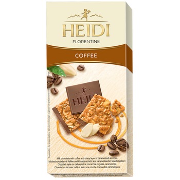 Ciocolata lapte Heidi Florentine cu cafea si strat de migdale caramelizate 100 gr.