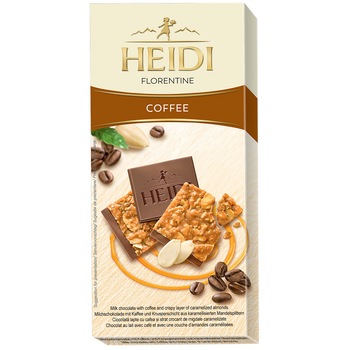 Ciocolata lapte Heidi Florentine cu cafea si strat de migdale caramelizate 100 gr. Ciocolata lapte Heidi Florentine cu cafea si strat de migdale caramelizate 100 gr.