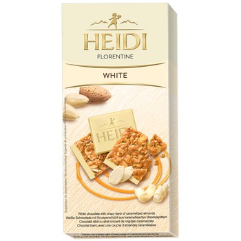 Ciocolata alba Heidi Florentine cu strat de migdale caramelizate 100 gr.