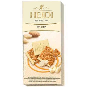 Ciocolata alba Heidi Florentine cu strat de migdale caramelizate 100 gr. Ciocolata alba Heidi Florentine cu strat de migdale caramelizate 100 gr.