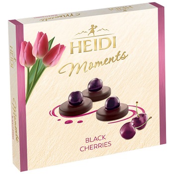 Praline Heidi Spring Moments din ciocolata amaruie cu cirese negre, 150g