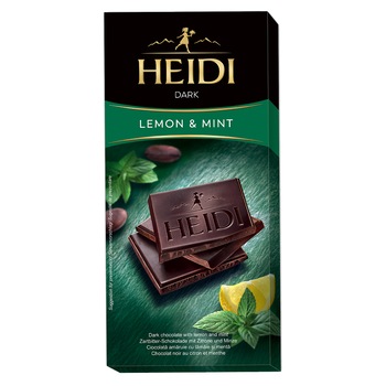 Ciocolata amaruie Heidi Dark cu lamaie si menta 80 gr. Ciocolata amaruie Heidi Dark cu lamaie si menta 80 gr.