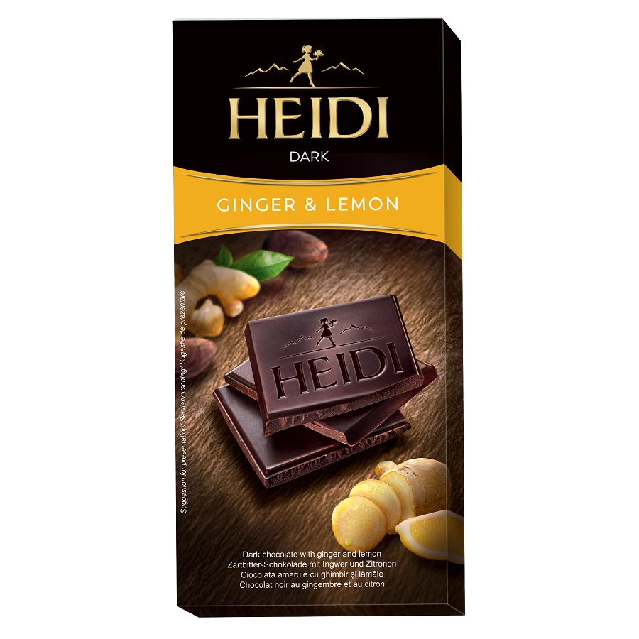 Ciocolata amaruie Heidi Dark cu ghimbir si lamaie 80 gr.